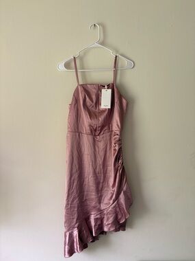 Grace Karin Asymmetrical Satin Slip Dress in Dusty Rose